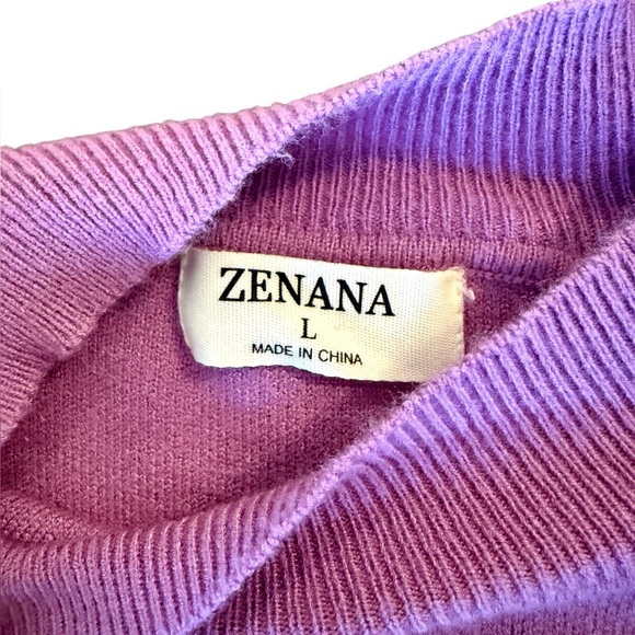 NWOT ZENANA Mock Neck High Low Sweater With Bell Sleeves Purple Large - Picture 5 of 9